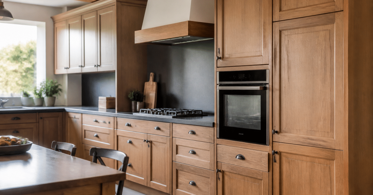 Armoires chene massif transformees en cuisine moderne epuree