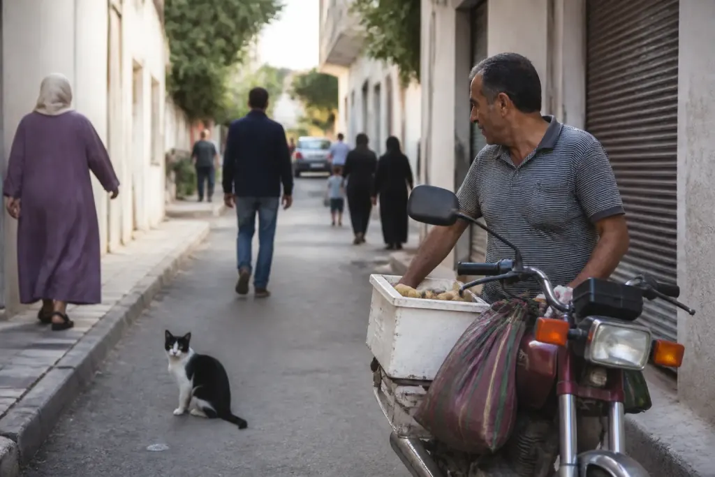 Habitants et commercants dans une rue residantielle